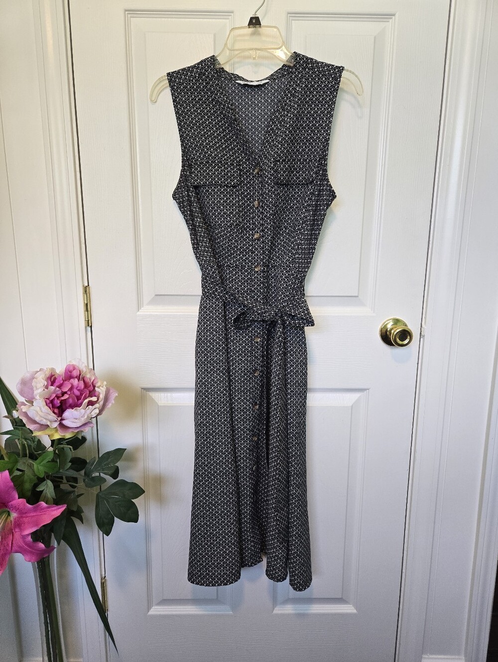 croft & barrow Black Sleeveless Button-Front Midi Dress sz M